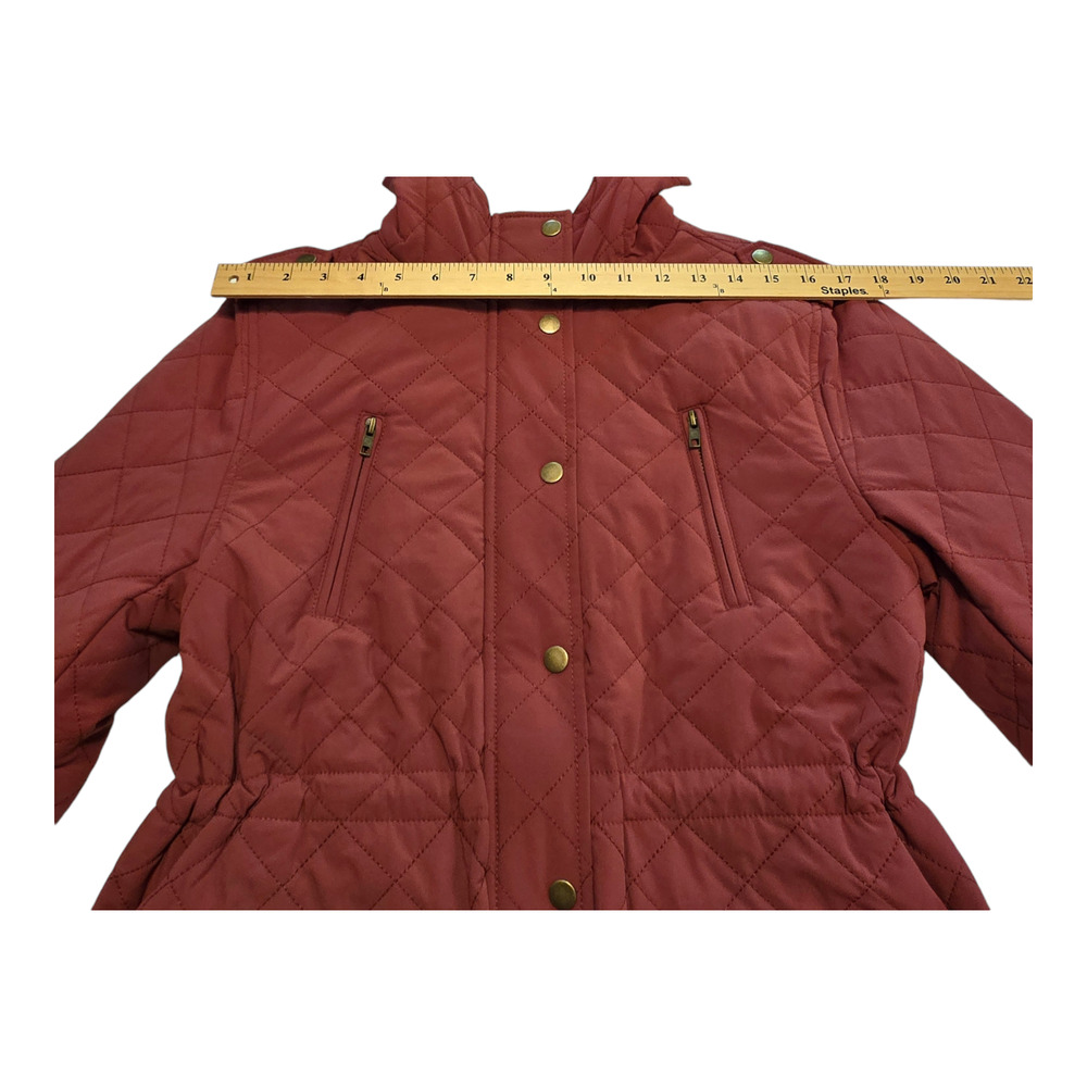 Eden Society Coat Womens Size Small Burgundy Quilted Sherpa Lined Hooded Warm - Picture 11 of 15